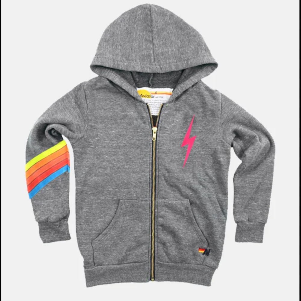 Aviator Nation Chevron Zip Hoodie Heather/Neon Rainbow